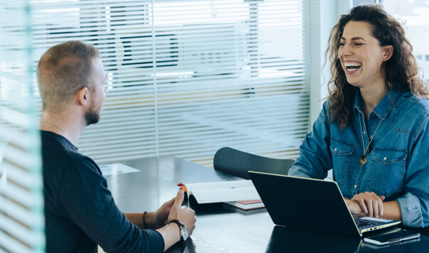Two people in an interview